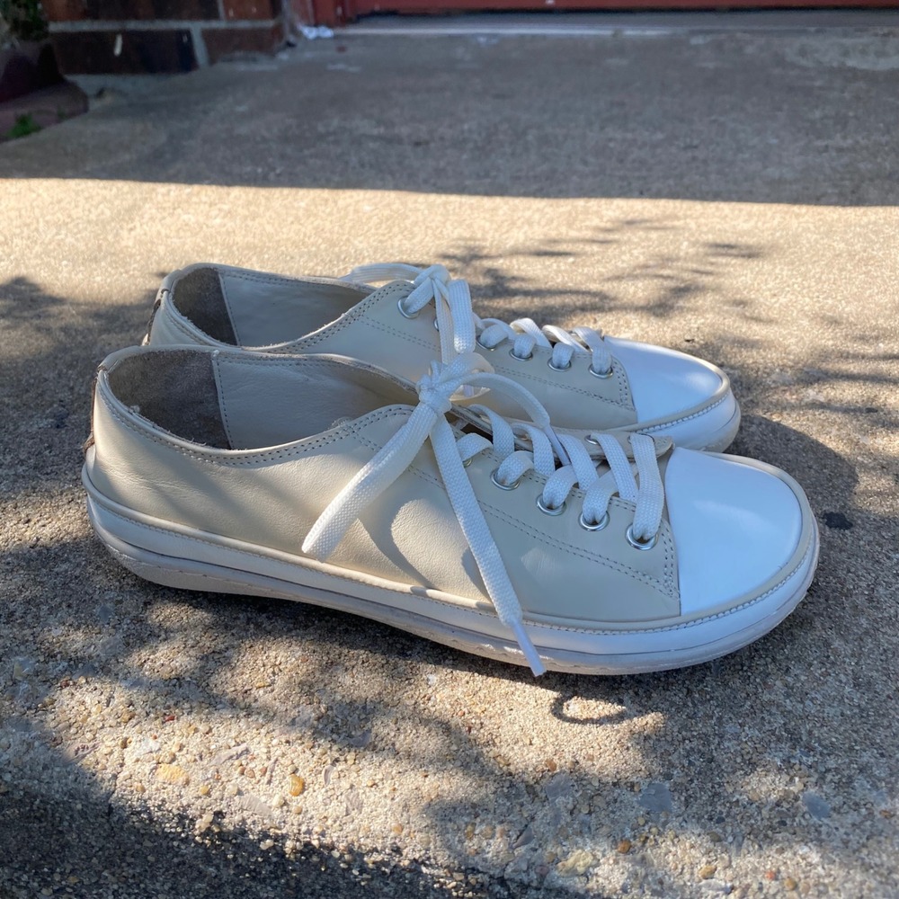 Aintap Handmade Leather Wide Toe Box Sneakers Cream‎ White Cap Toe Womens 37